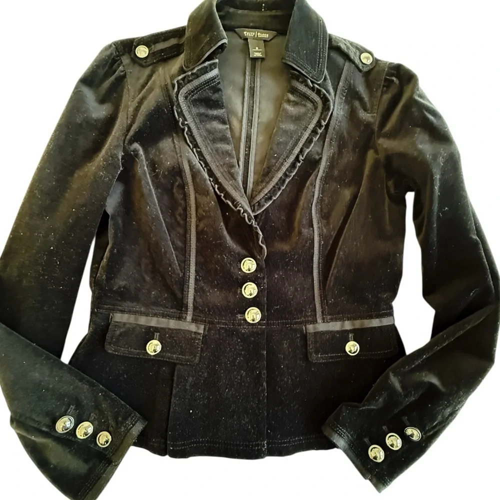 White House Black Market Black Velvet Blazer Jacket W’s 6 Fitted Button Front - Picture 7 of 10